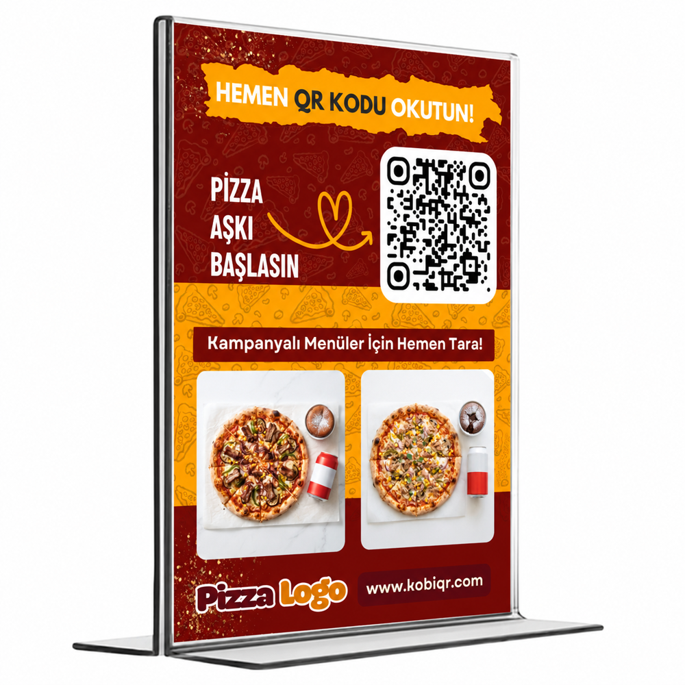 Pizzacılar İçin QR Menü Standı - T Tipi - Restoran